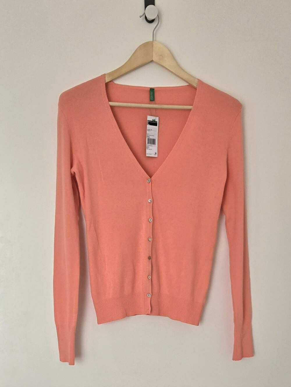 United Colors of Benetton Cotton Coral Pink V-Neck Button Cardigan